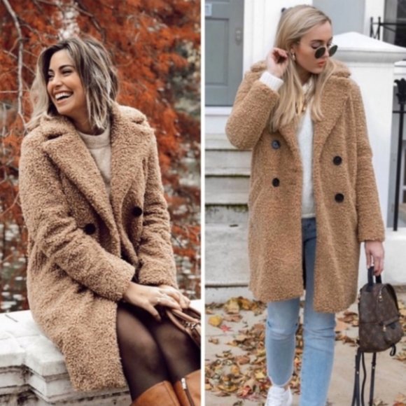 zara camel teddy coat